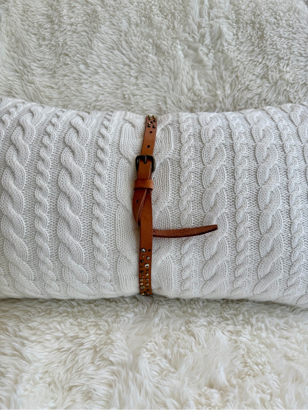 J Crew Studded Tan Leather Slim Belt with Antique Brass Buckle Size S
